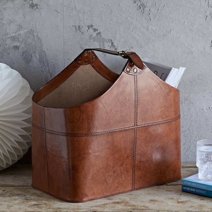 Leather Buckled Magazine Basket - Image 3